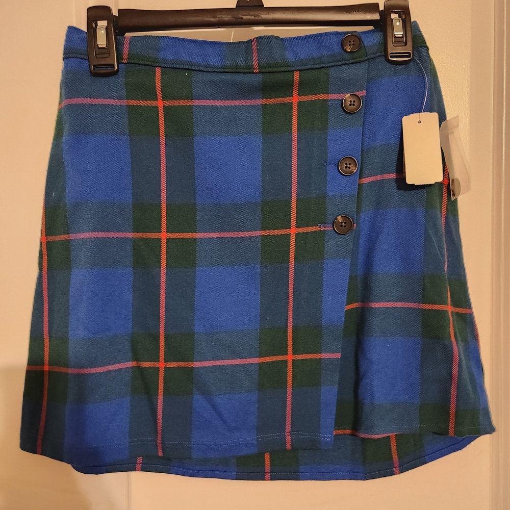 SO Blue and Green Plaid Mini Skirt with Buttons
